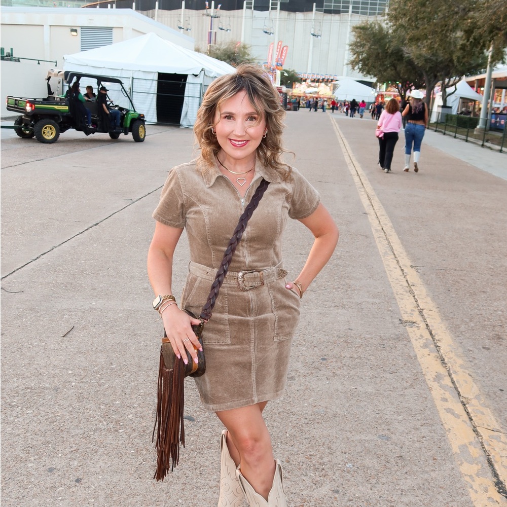 Chic Tan Suede Dress with Belt
